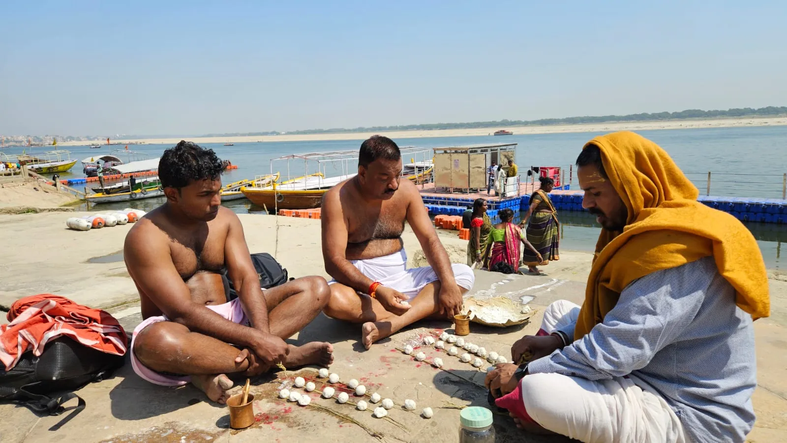 Sacred Pind Daan ceremony performed by Brahmin pandits with rice pindas and ritual samagri